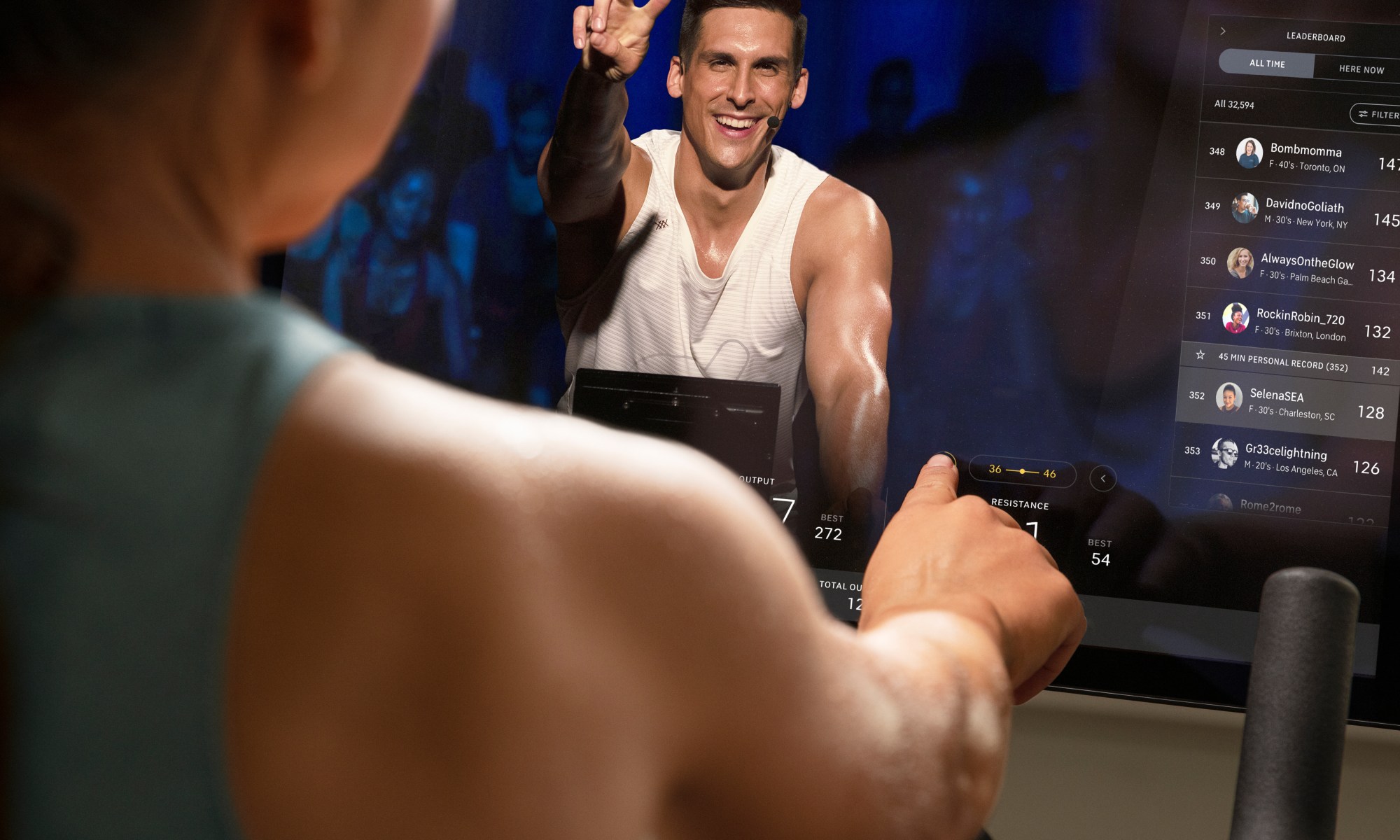 Cody Rigsby, a Peloton instructor, rides a Bike Plus.